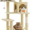 Feandrea Cat Tree, 55.1-Inch Cat Tower, Plush Multi-Level Condo with 4 Scratching Posts, 2 Perches, Hammock, Cave, Beige UPCT161M01