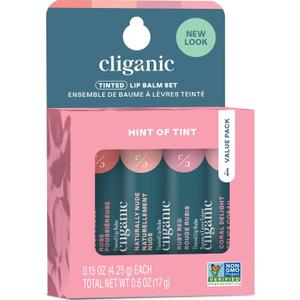 Cliganic Tinted Lip Balm Set - 4 Colors, Hydrating, Enriched with Vitamin E, Cruelty Free, Stocking Stuffer Gift (0.6 Ounce (Pack of 1))