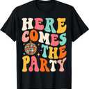 Here Come The Party Retro Bachelorette Bridal Party Wedding T-Shirt (Small, Black)