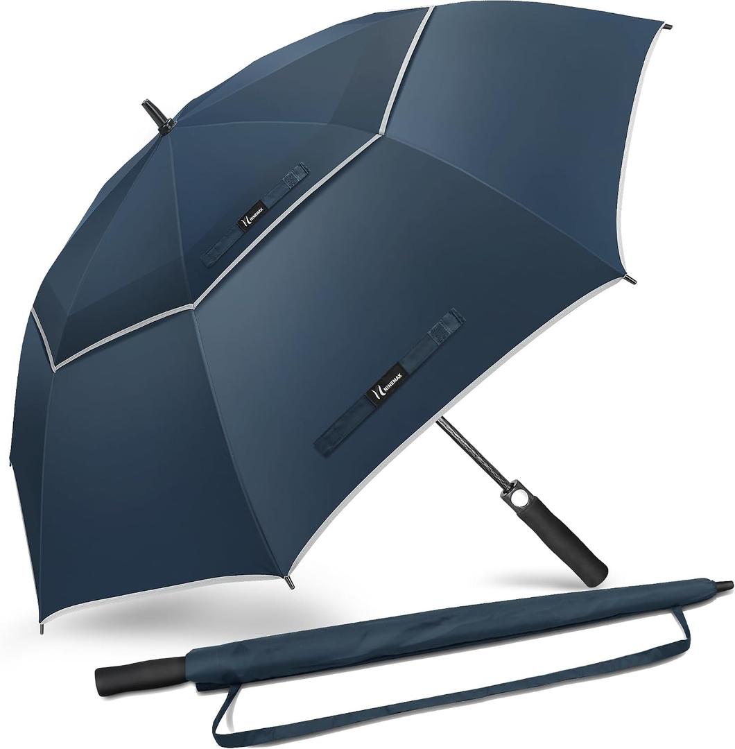 NINEMAX Golf Umbrella, 51/54/62/68 Inch Large Windproof Umbrella for Rain | Vented Double Canopy, Fiberglass Frame, 210T Pongee Fabric, One Button Auto Open, Wind Resistant For Golf & Outdoor Use
