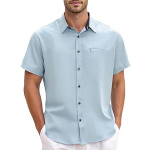 GSOU SNOW Mens Fishing Shirts Short Sleeve Button Up Hiking Shirt Cooling Quick Dry Vented