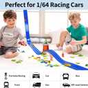 16 Ft Flexible Car Race Track, Flex Ramp with 12 Suction Cups, Compatible with Hot Wheels and Diecast 1/64th Cars, Double Tracks Long Rolls Up Portable Racetrack (Blue)