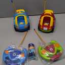 Prextex 2 Pack Cartoon Remote Control Cars for Toddlers - Police Car and Race Car with Steering Wheel Controllers and Lights - Different Frequencies So Both Can Race Together - Toddler Gift 18+ Months