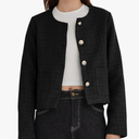 LifeShe Tweed Jacket Women Cropped Long Sleeve Work Blazers Fall Casual Open Front Office Coats S