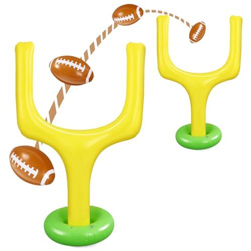 Hungdao 2 Pcs Football Party Supplies Kit Includes 1 Jumbo Inflatable Football Goal Post and 1 Giant Blow-up Footballs for Birthday, Tailgate Decoration, Backyard Game