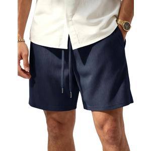 TACVASEN Mens Corduroy Shorts Casual 6" Inseam Summer Beach Elastic Waist Drawstring Lightweight Shorts with Pockets (Blue)