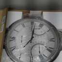 ANDY STAR 24 Inch Outdoor Clocks Waterproof, Large Outdoor Wall Clocks for Garden Patio Pool, Weatherproof Illuminated Metal Clock Battery Operated with Thermometer&Hygrometer, Silver Non Ticking