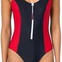 Tommy Hilfiger Women's Over The Shoulder Half Zip One Piece Swimsuit Size S