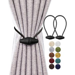 Magnetic Curtain Tiebacks with Upgrade Larger Magnet, 2 Pack 16 Inch Drapery Holdbacks for Indoor & Outdoor Curtain - Black