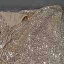 CLAUBTY Women Sequin Slip Dress Champagne Size L Tassel Hem Deep V-Neck Backless Spaghetti Strap Dresses Off Shoulder Sexy Night Club Party Club