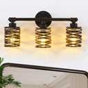 Industrial Bathroom Vanity Lights, 3-Light Brushed Bronze Wall Sconce with Metal Cage, Bathroom Sconces Wall Lighting, Farmhouse Walls Light Fixture Over Mirror Cabinet Dressing Table