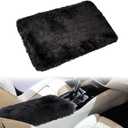 MAQIHAN Center Console Cover - Faux Sheepskin Pad for Furry Car Accessories for Women Soft Arm Rest Cover for Car Interior Fluffy Middle Console Cover Black Armrest Cushion for SUV Truck Car Gifts