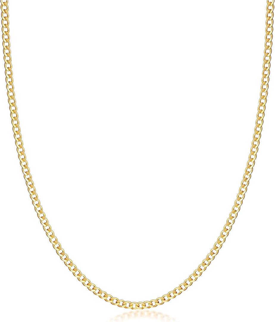 Barzel 18K Gold Plated Curb/Cuban Link Chain Necklace 2MM, 3MM, 4MM, 5MM For Women or Men - Made In Brazil