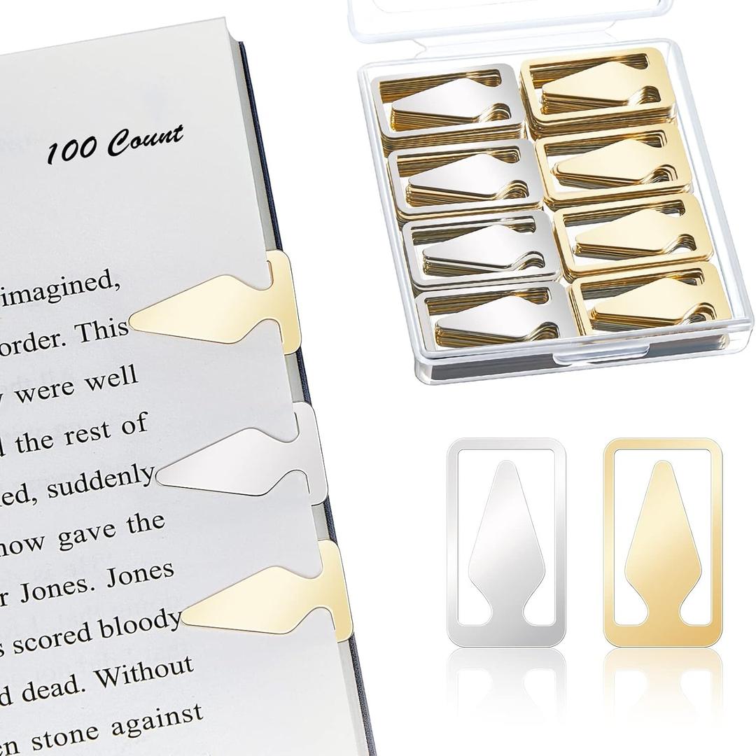 100 Count Tin Mixed Metals Book Line Markers Arrow Bookmarks and Page Markers in Gold and Silver for Reading Teachers Students Book Lovers School and Work