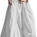 Sutusu Women Y2k Bubble Maxi Skirt Summer Elastic Low Waist A Line Long Skirt Casual Fairy Ruffle Pleated Midi Dress Beige, Large