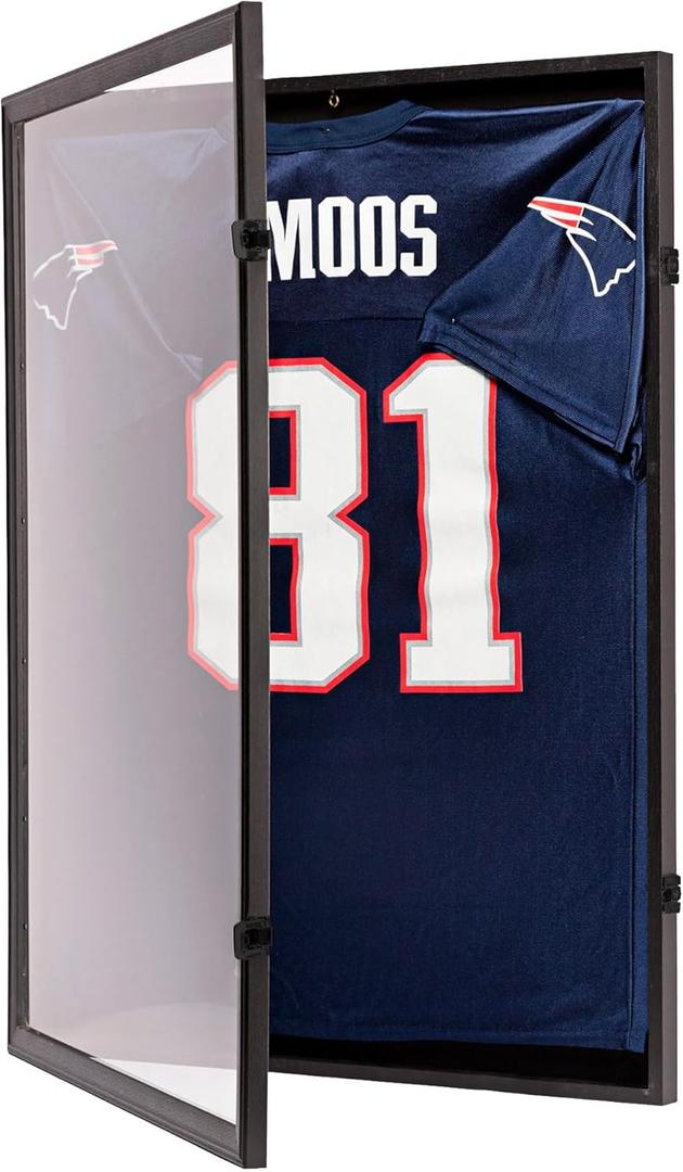 Jersey Display Case Frame Shadow Box with 98% UV Protection for Baseball Basketball Football Soccer Hockey Sport Memorabilia T-Shirt and Uniform (Black Finish)  23.5"L x 1.5"W x 31.25"H