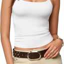 MANGOPOP Womens Camisole Tank Tops Square Neck Spaghetti Strap Cami Double Lined Sleeveless Crop Top Sexy Shirts (White, XXL)