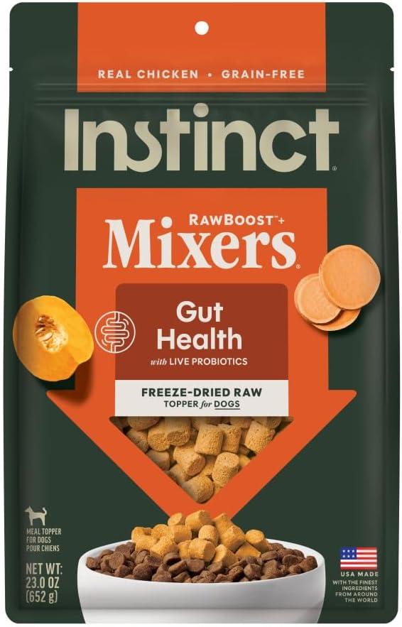 Instinct RawBoost Functional Mixers, Freeze Dried Dog Food Topper, Grain-Free, Real Chicken - Gut Health, 23 oz. Bag (EXP 03/07/28)