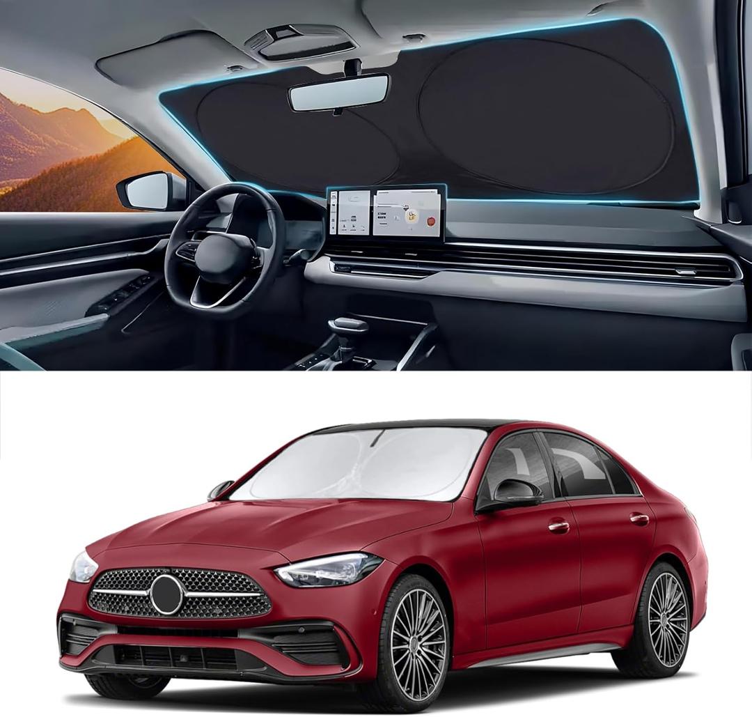 Sunshade Sun Shield for Mercedes-Benz C-Class W205 C250 C300 C400 SLK SLS CLA CLS CL-Class 2008-2023 2024 Window Shade Windshield Cover Sun Visor Protector Car Accessories Block UV Rays Heat