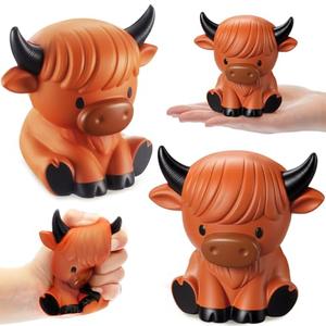 Hungdao 2 Pcs Highland Cow Stress Toys Highland Cow Stress Balls for Slow Rising Squeeze Sensory Toys PU Foam Fun Appreciation Gift Anxiety Relief Prize Fidget Party Favor Adults Cute Office