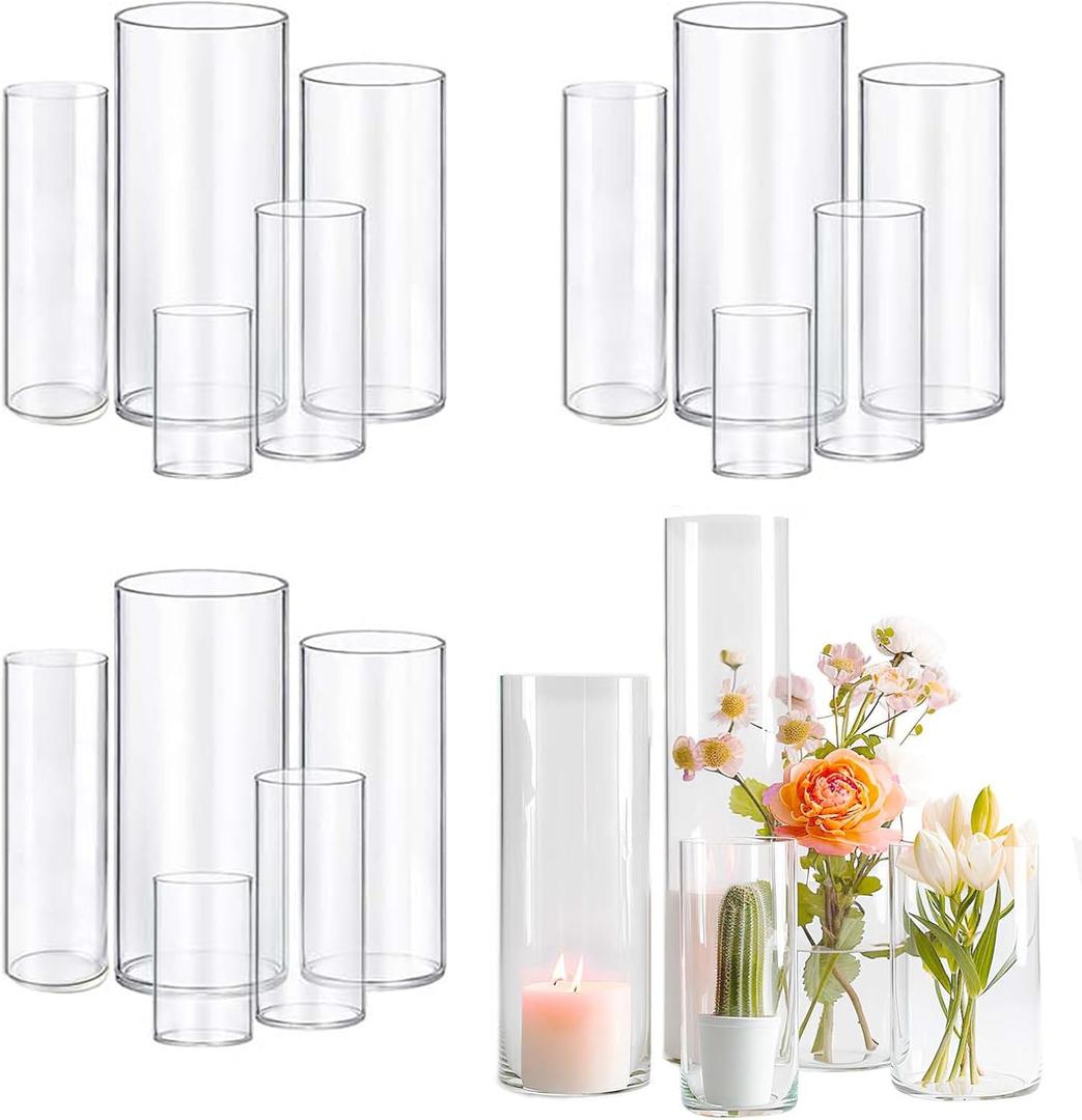 15pcs Cylinder Vases for Centerpieces Small Flower Glass Vases Clear Vase Home Decor Centerpiece Table Flower Vase Decorations for Wedding DecorationHoliday Mixed Sizes Tall (15Pack-4+6+7.5+8+10Inches)