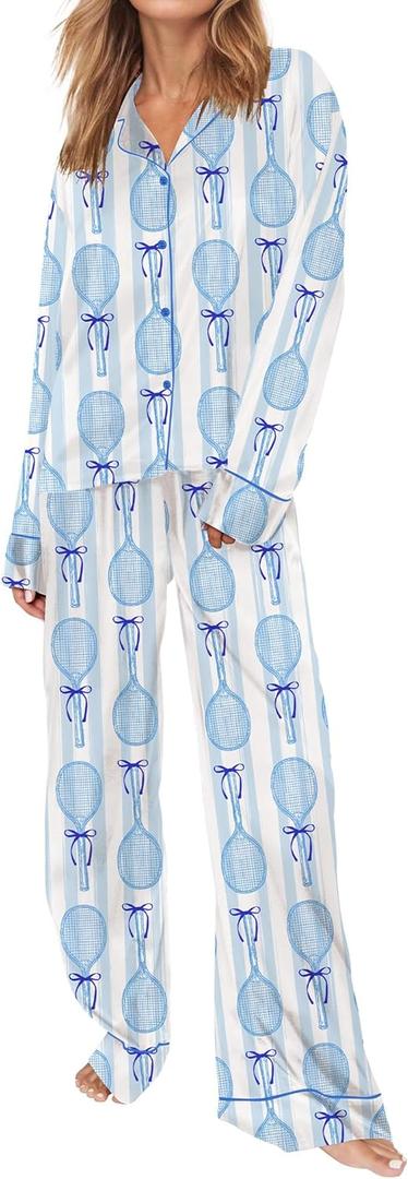 SHESHOW Satin Pajamas for Women Set Long Sleeve Button Down Sleepwear 2 Piece Nightwear Women Pjs Sets (Small, Striped)