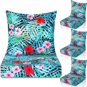 Hoteam 4 Set Outdoor Chair Patio Cushions 20 x 20 Inch Deep Seat Waterproof Chair Cushions for Patio Furniture Set Replacement Removable Seat and Back (Tropical Plant)
