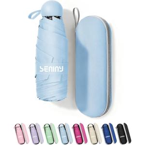 Seniny Mini Portable Travel Umbrella with Case - Compact Umbrellas for Rain & Sun UV Protection for Backpack Pocket, Lightweight Folding Small Umbrella, Tiny Purse Size UV Blocker for Kids Women Girls