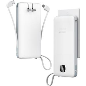 Portable Charger with Built in Cables,TESSAN 10000mAh Power Bank Fast Charging with Foldable Wall Plug Charger, PD20W Compact Battery Pack Travel Essentials for iPhone 17/16/15 Series,Samsung,Tablets (White)