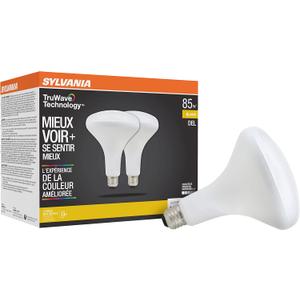 Sylvania LED TruWave Natural Series BR40 Light Bulb, 85W Equivalent Efficient 12W, 1100 Lumens, Medium Base, Dimmable, Frosted, 3000K, White - 2 Pack (40786)