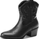 DREAM PAIRS Women's Western Cowboy Cowgirl Embroidered Ankle Boots Fashion Low chunky Heel Round Toe Fall Short Booties Shoes,Size 10,Black 