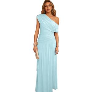 Women's One Shoulder Ruched Formal Bodycon Dress Elegant Sleeveless Stretchy Cocktail Party Dress, Large