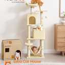 Feandrea Cat Tree, 59.5-Inch Tall Cat Tower, Plush Multi-Level Condo with 5 Scratching Posts, 2 Perches, 2 Caves, Hammock, 2 Pompoms, Beige UPCT192M01