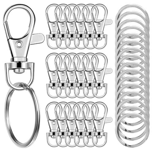 100 Pcs Keychain Hooks with Key Rings, Keychain Clip Hooks with Rings for Lanyard Jewelry Making DIY Crafts Silver(50 Pcs Metal Lobster Claw Clasps + 50 Pcs Flat Key Rings)