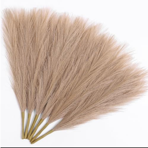 UREYMX Faux Pampas Grass Decor 17.7 Inch 6pcs, Artificial Pampas Grass Fluffy Home Decor, Short Vase Room Decor pompous Grass Flower Arrangement for Boho Home Wedding Decoration (Light Brown)