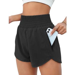 BMJL Women's Athletic Shorts High Waisted Running Short Pocket 2.5" Sporty Shorts Gym Elastic Workout Shorts(XL,Black)