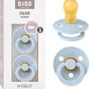 Bibs Pacifiers Color Collection, Set of 2 BPA-Free Latex Pacifiers Made in Europe, Round Nipple Baby Pacifier.