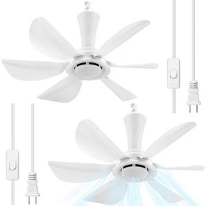 2 Set 22.5" White Small Ceiling Fan, Portable AC 110V Plug in Hanging Ceiling Fan, 36dB Quiet Operation with on/off Button, Mute Electric Air circulator for Bedroom Living Room RV Gazebo Tent