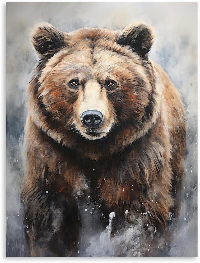 Kunstorner Bear Decor Bear Art Wall Decor Rustic Woodland Bears Paintings Canvas Decor for Bedroom and Living Room (16"X24"X1 Panel)