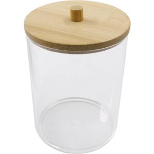 2 Pack Acrylic Qtip Holder Dispenser with Bamboo Lid Bathroom Container Apothecary Jar Containers Vanity Makeup Storage OrganizerRound