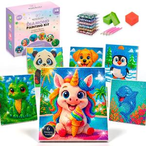 WORLDLYFY Diamond Painting Kit for Kids 6 Animal Designs Arts and Crafts for Girls 8-12 Creative DIY Craft Kit Screen-Free Activity Perfect Gifts for Girls & Kids Ages 8-12