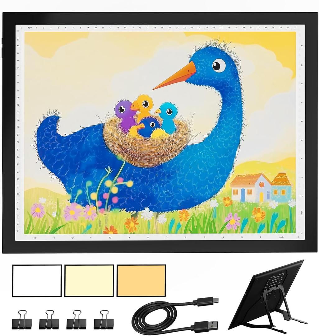 A3 Light Board for Diamond Painting, Light Pad with Foldable Stand, 3 Colors & 10 Level Stepless/Step Dimming, Tracing Light Box for Artists,Drawing,Sketching,Animation