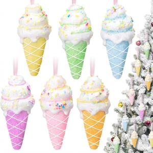 12 Pcs Christmas Ice Cream Ornaments for Tree 3.94 Inch Large Ice Cream Christmas Tree Decorations Xmas Macaron Color Dessert Hanging Ornaments for Holiday Party Supplies