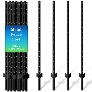 20 Pack Metal Fence Post, 5FT Heavy Duty U-Post for Wire Fence, No Dig T Posts Garden Fencing Stakes for Temporary Fencing, Electric Fence Wire, Corner Anchor