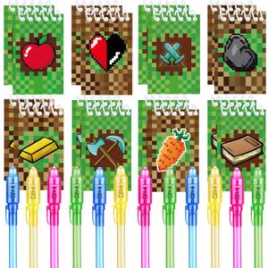 24 Pcs Pixel Theme party favors |12 invisible ink pen and 12 mini Notepads| Pixel Theme party Goodie Bag Stuffers, Classroom Prizes, party supplies