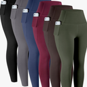 LZYVOO Leggings with Pockets for Women, 6 Packs Soft High Waisted Tummy Control Workout Yoga Pants, Large