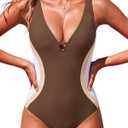 XUNYU One Piece Swimsuit Women Tummy Control Sexy Slimming Bathing Suits Modest Full Coverage Swimwear Cross Back Swim Suits (Brown, XXL)