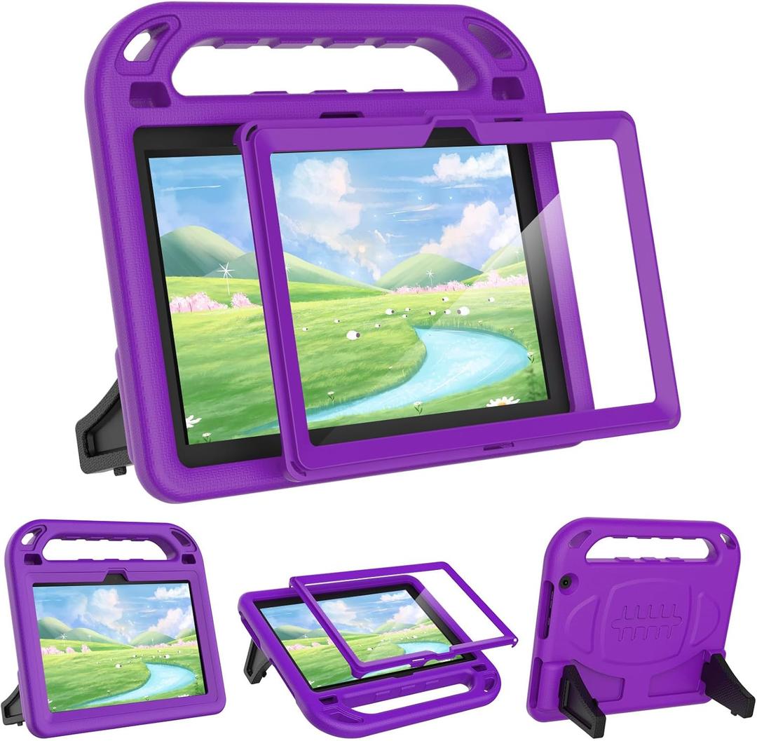MENZO Fire HD 10 Tablet Case for Kids (13th/11th Generation, 2023/2021 Release), Lightweight Handheld Shockproof Case Built-in Screen Protector with Handle Stand, Purple