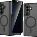 VEGO for Z Fold 7 Case Magnetic [Compatible with MagSafe][with Privacy Screen Protector] Translucent Matte Hard Cover Shockproof Drop Protection Protective Phone Case for Samsung Fold 7 2025- Black