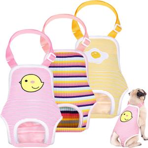 Nuanchu 3 Pcs Female Dog Diaper Sanitary Panties with Adjustable Suspender, Washable Reusable Doggie Diapers for Small Medium Large Dog in Heat Period Menstrual Pet Cats Ducks(Cute Pattern,XL)